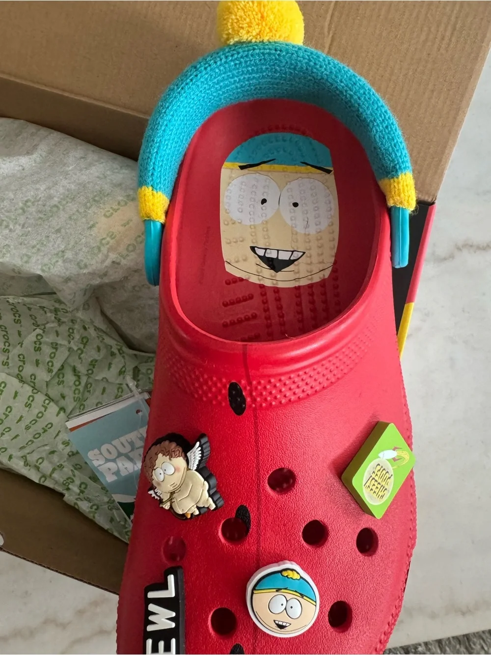 Men’s Red Clog Sandals with Teal & Yellow Strap